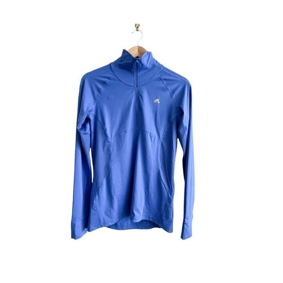 Adidas 1/2 Zip Climalite Blue Activewear Top Long Sleeved Thumb Holes Women's M - Picture 1 of 10